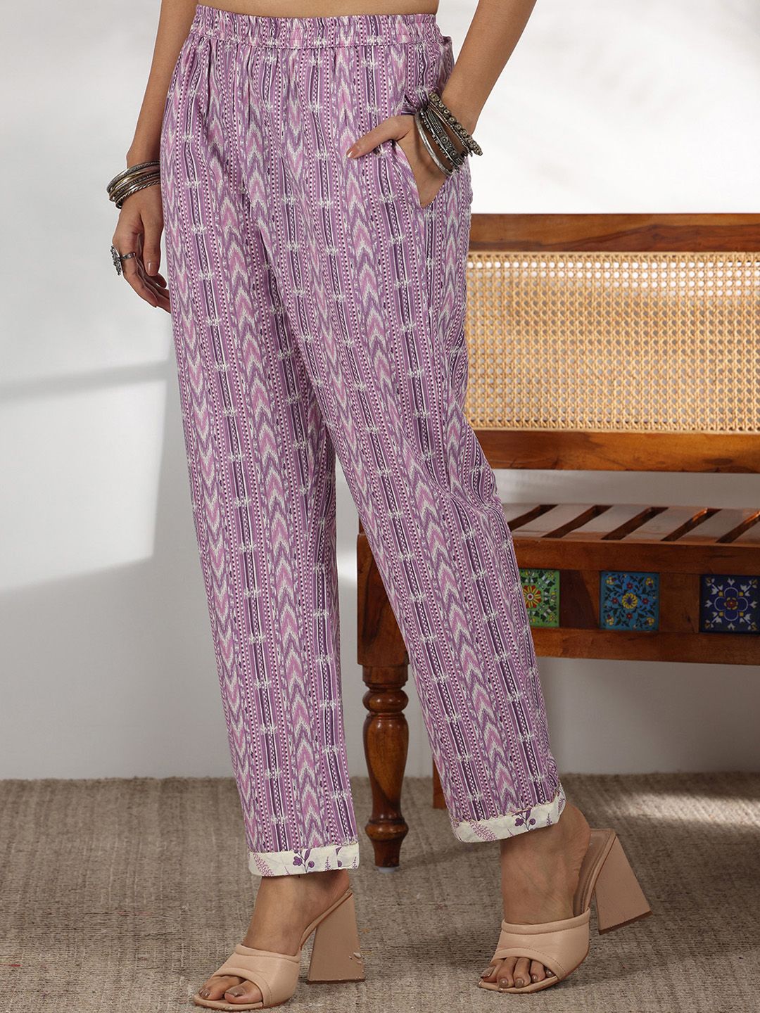 Libas Floral Printed Gotta Patti Pure Cotton Straight Kurta with Trousers & Dupatta