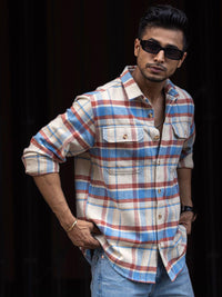 Powerlook Men Spread Collar Tartan Checked Cotton Casual Shirt