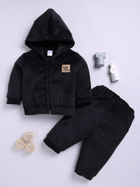 Moms Love Infant Boys Ribbed Velvet-Finish Pure Cotton Hooded Sweatshirt With Joggers