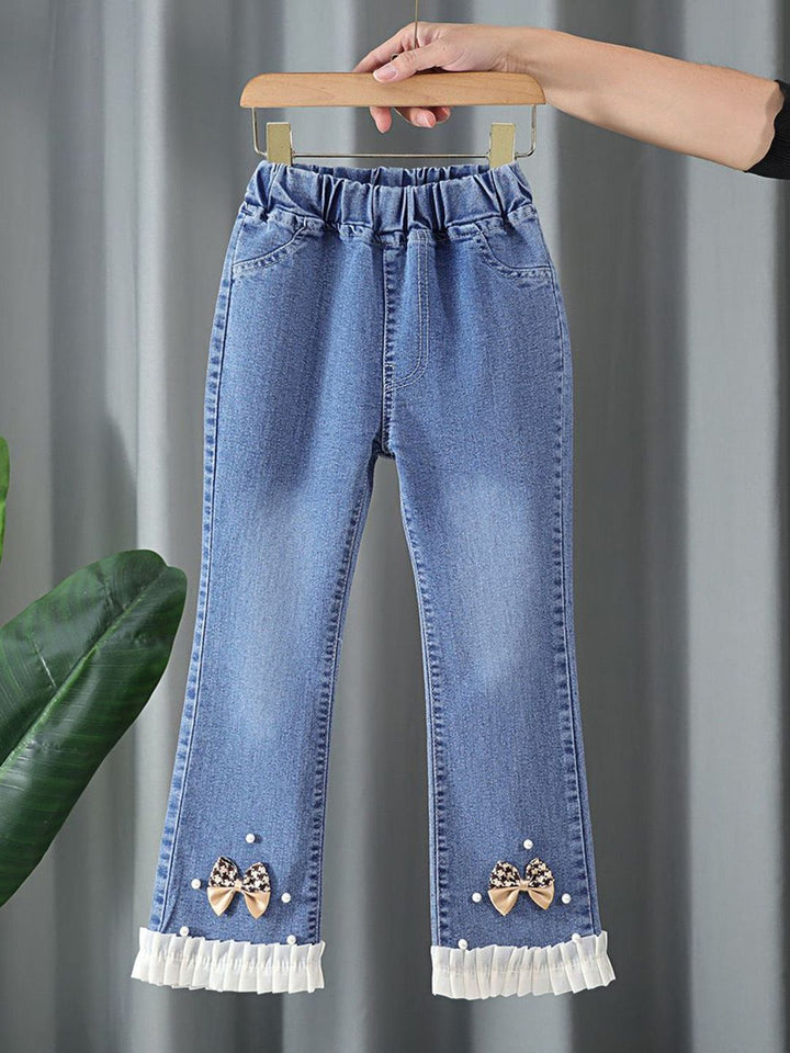 YK Girls Comfort Relaxed Fit High-Rise Light Fade Embellished Stretchable Jeans