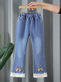 YK Girls Comfort Relaxed Fit High-Rise Light Fade Embellished Stretchable Jeans