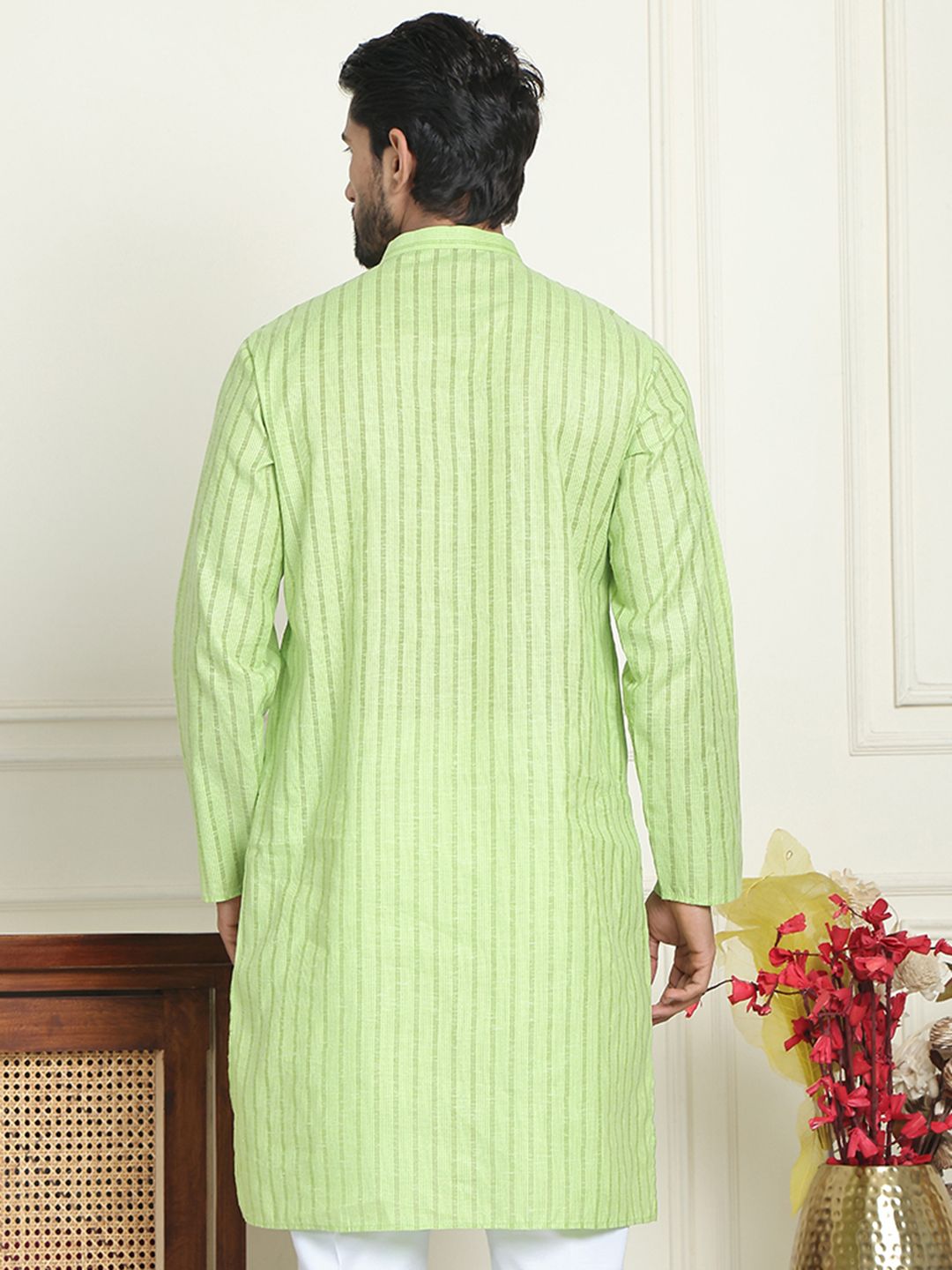 Jompers Striped Mandarin Collar Pure Cotton Straight Kurtas