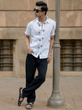 Powerlook SS25 Geometric Embroidered Pure Cotton Casual Shirt