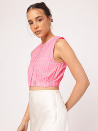 DressBerry Flamingo Flair Striped Cotton Linen Blouson Crop Top
