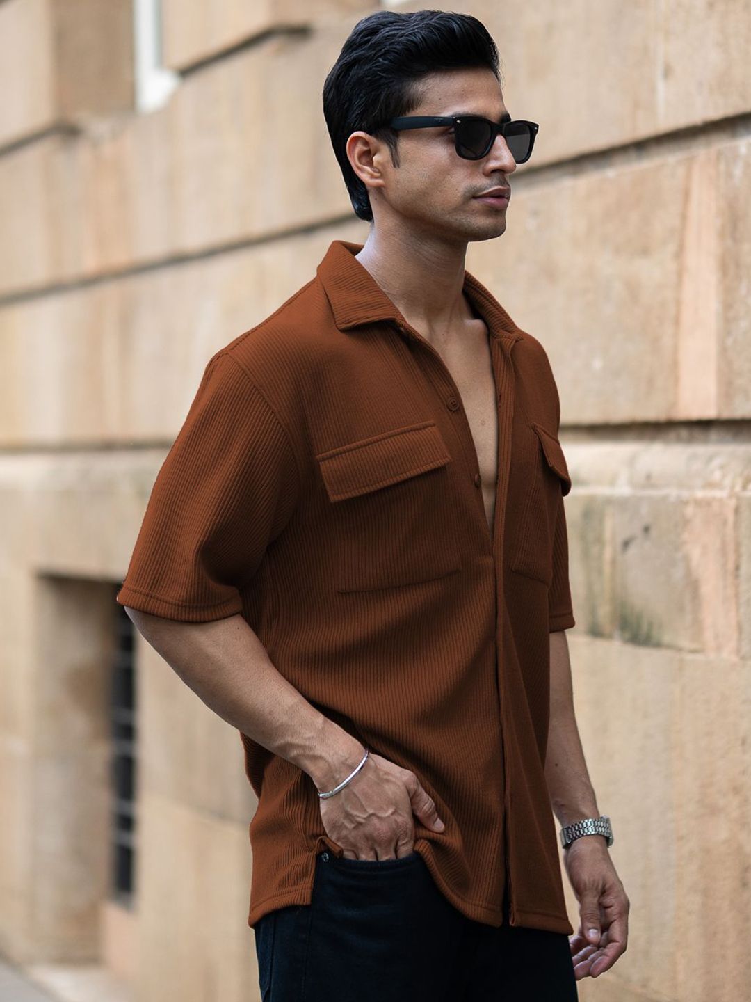 Powerlook Textured Long Sleeves Pure Cotton Shirt