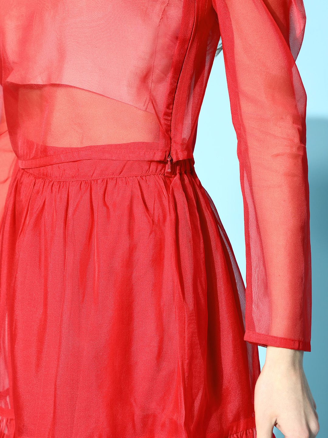 SASSAFRAS Gorgeous Red Solid Sheer Top