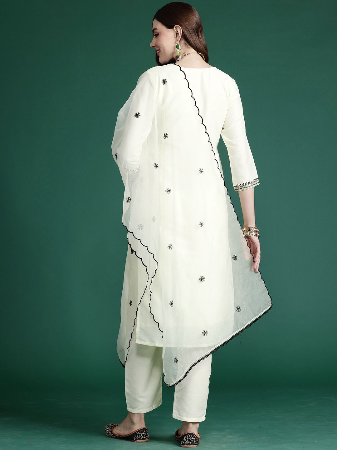 Indo Era Ethnic Motifs Embroidered Zari Kurta With Trousers & Dupatta