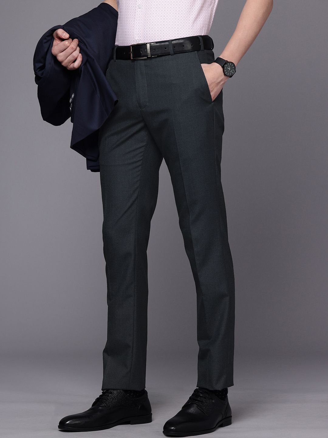 Raymond Men Textured Slim Fit Formal Trousers