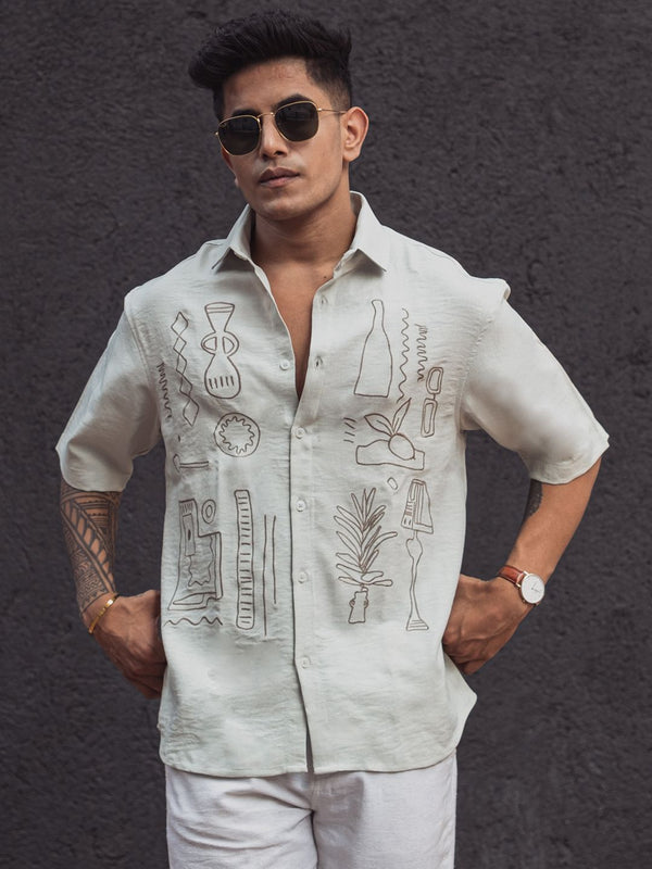 Powerlook Men Abstract Printed Spread Collar India Slim Casual Shirt