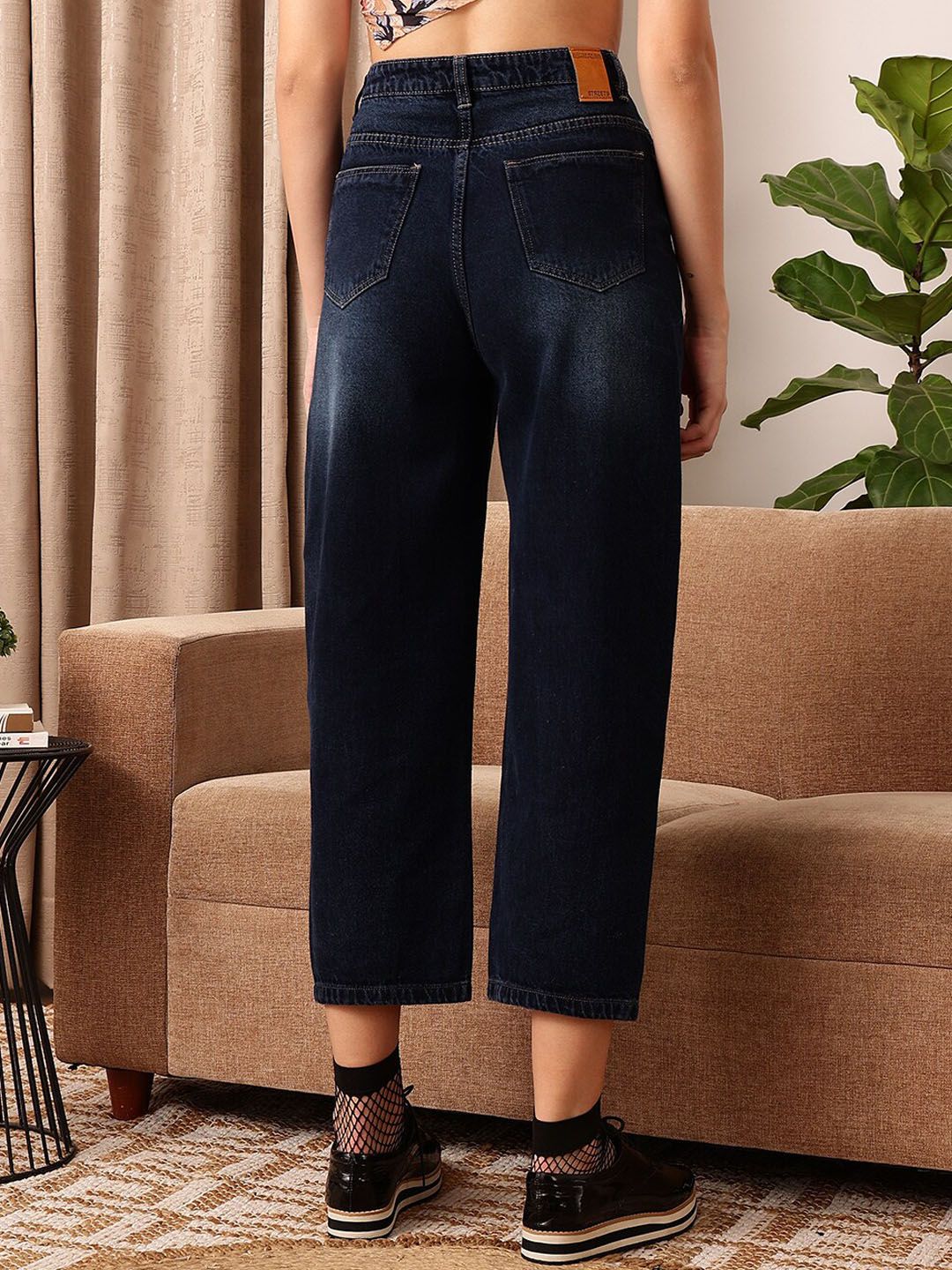 STREET 9 Women Comfort Mom Fit Mid-Rise Heavy Fade Pure Cotton Jeans