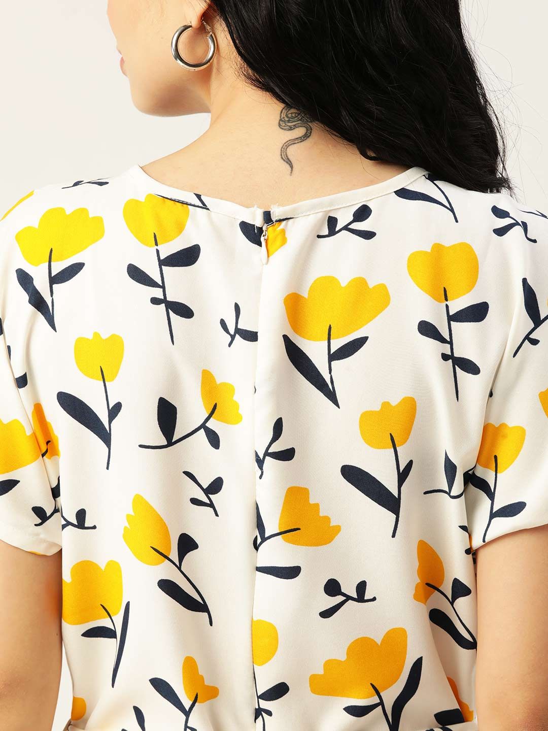 DressBerry Women White & Yellow Floral Printed Basic Jumpsuit