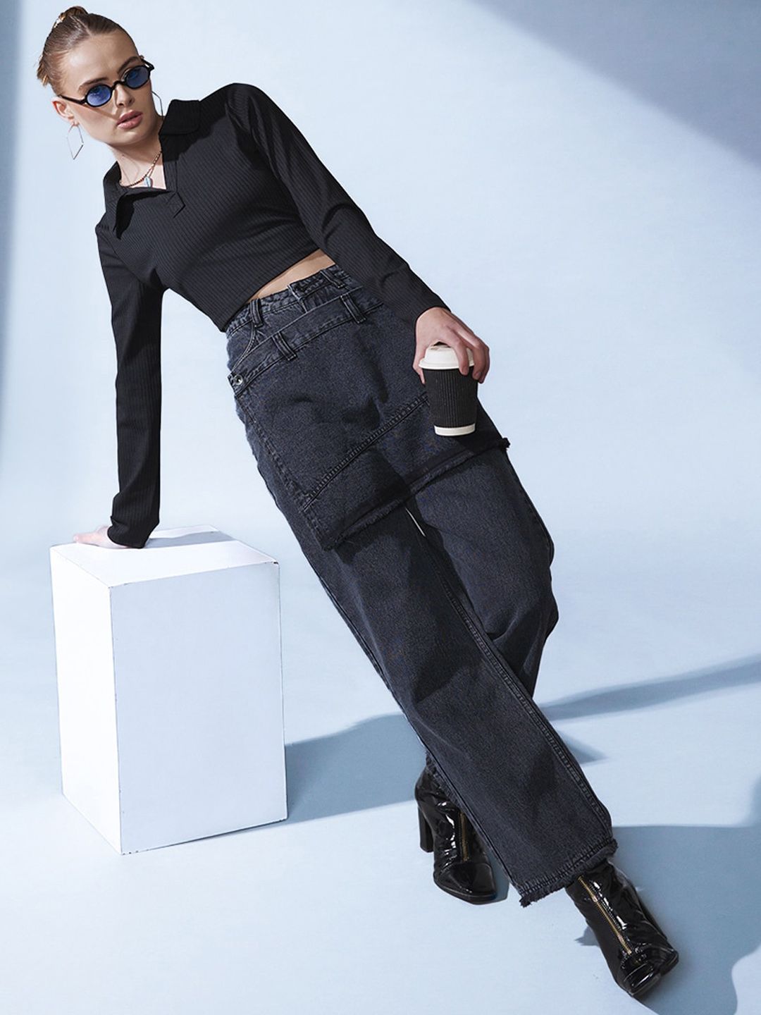 STREET 9 Women Grey Smart Straight Fit High-Rise Clean Look Jeans