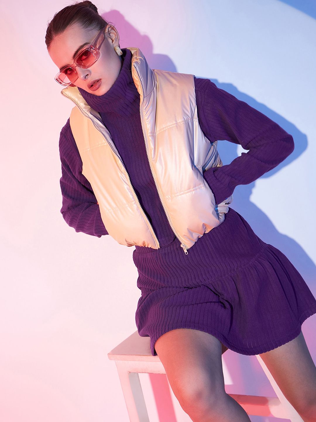 STREET 9 Stand Collar Sleeveless Crop Padded Jacket