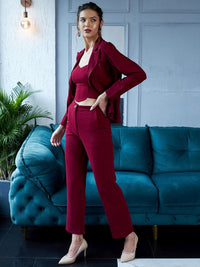 Athena Women Maroon 3 Piece Blazer Co-Ords Set