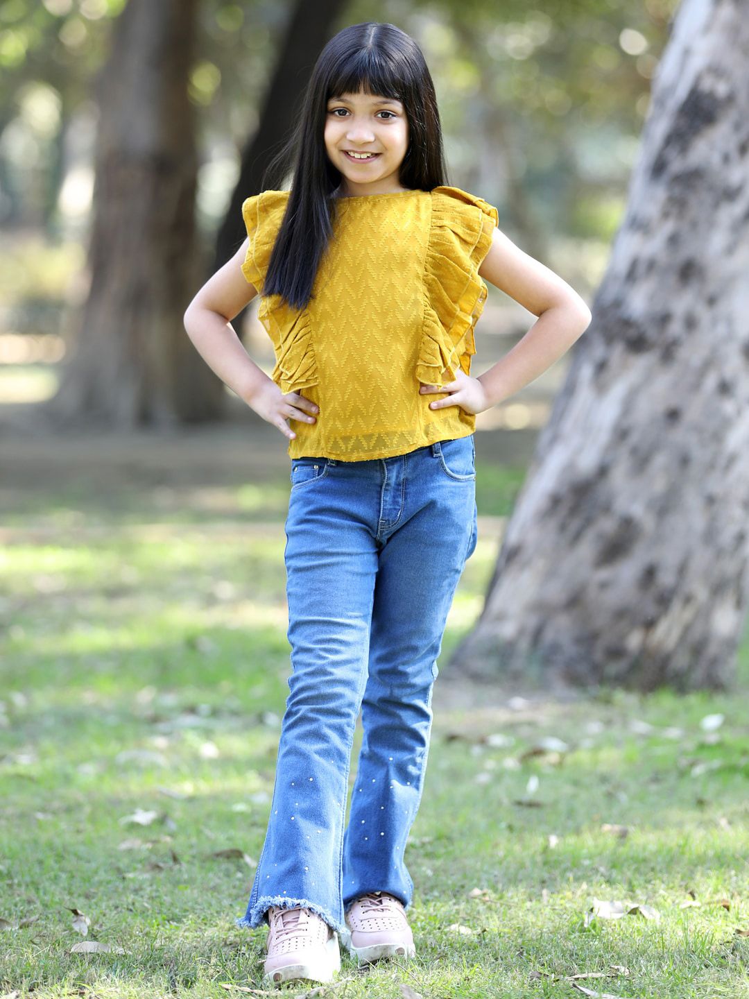 Cutiekins Girls Self Design Ruffles Top