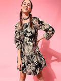 STREET 9 Black Floral Crepe Sheath Midi Dress