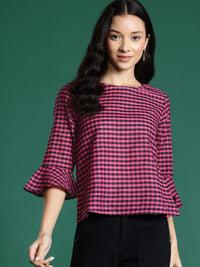 DressBerry Checked Bell Sleeves Top