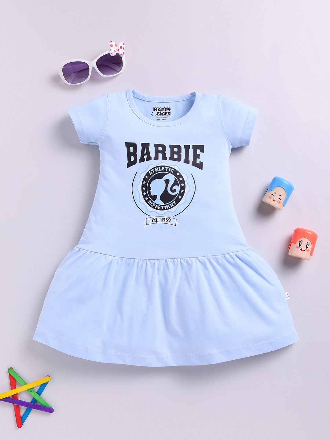 Happy Faces Girls Barbie Printed Pure Cotton Fit & Flare Dress