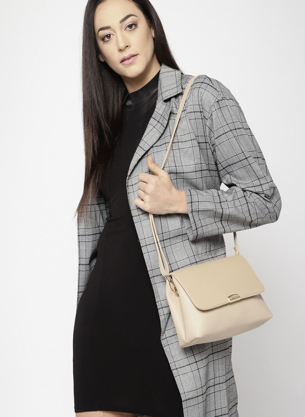 Beige Solid Sling Bag