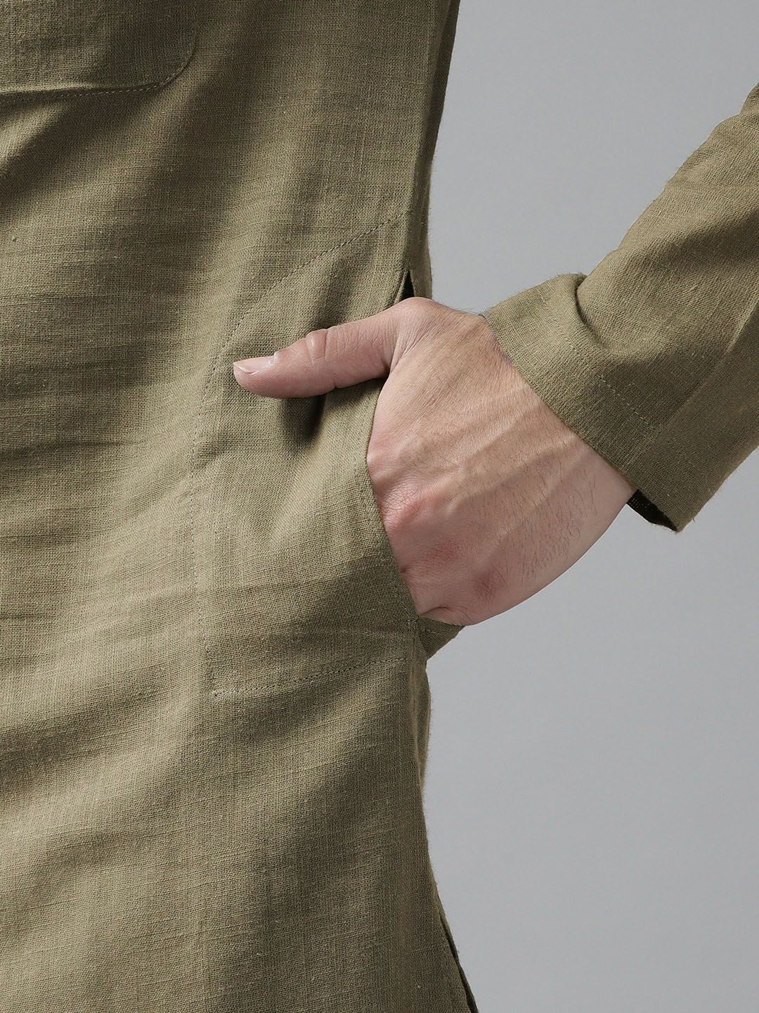 See Designs Olive Green Thread Work A-Line Kurta