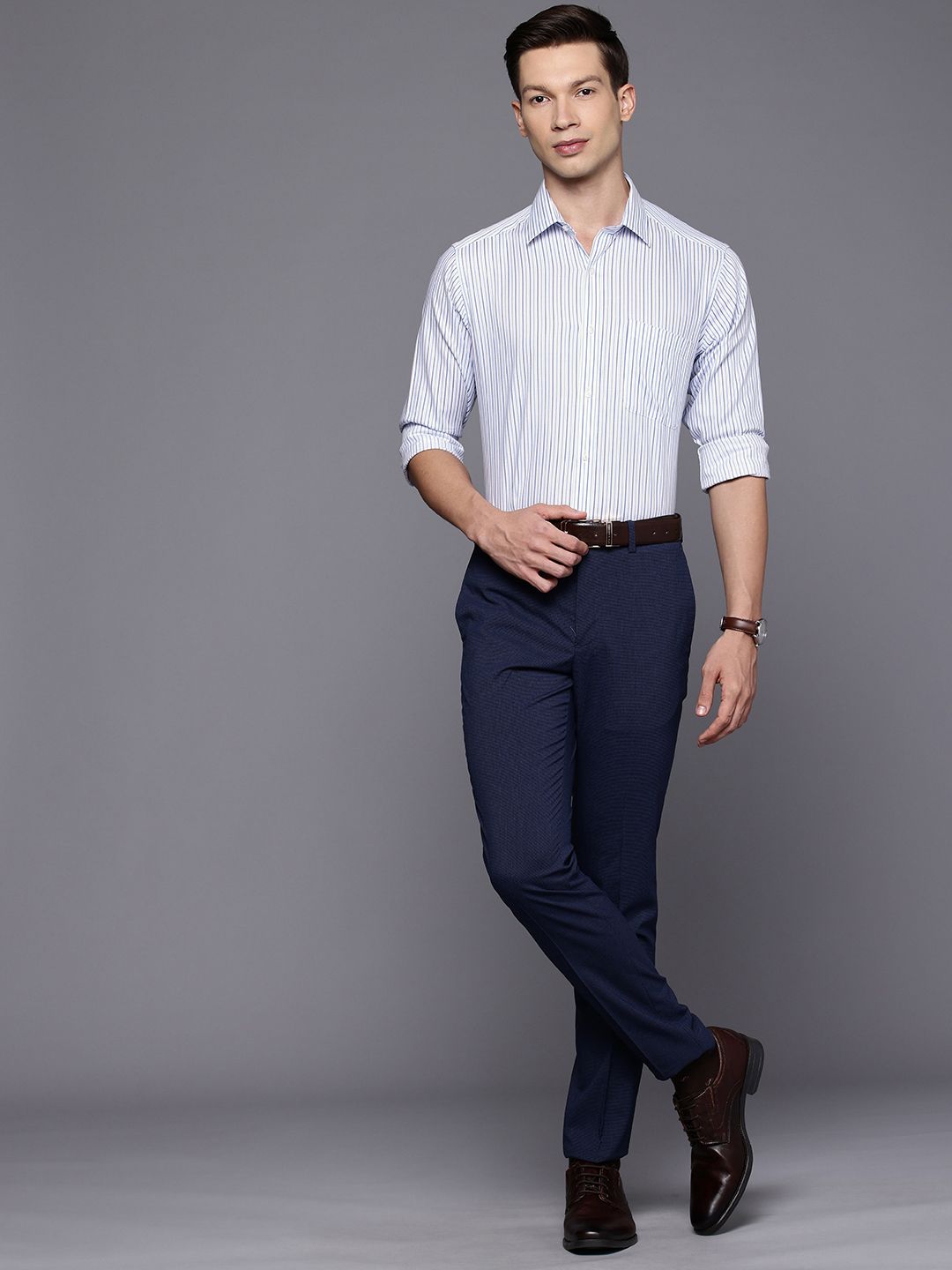 Raymond Slim Fit Striped Pure Cotton Formal Shirt