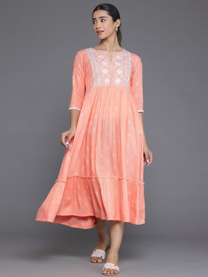 Libas Ethnic Motifs Printed Yoke Woven Design Panelled Dress