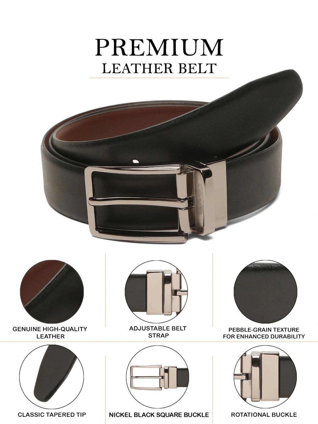 Teakwood Leathers Men Textured Leather Reversible Formal Belt