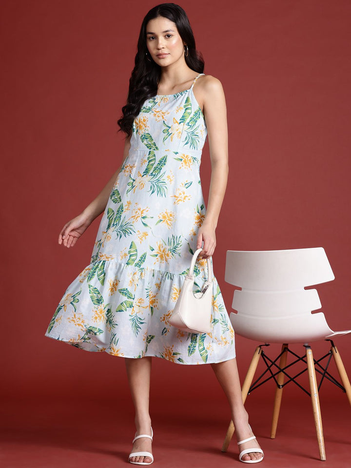 all about you Tropical Print Cotton A-Line Midi Dress