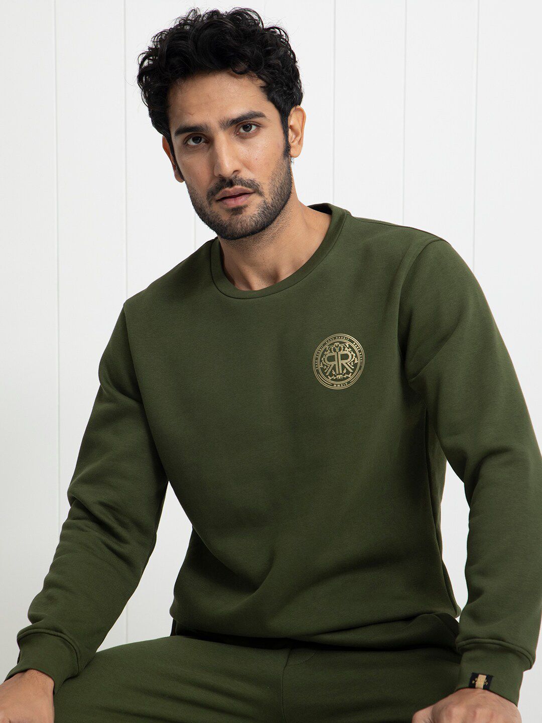 RARE RABBIT Men Pine Graphic Print Logo Sweatshirt