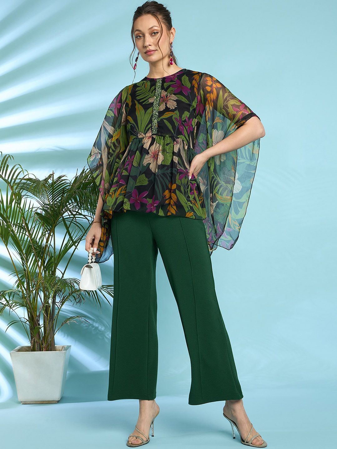 Antheaa Embellished Printed Top And Trouser Co-Ords