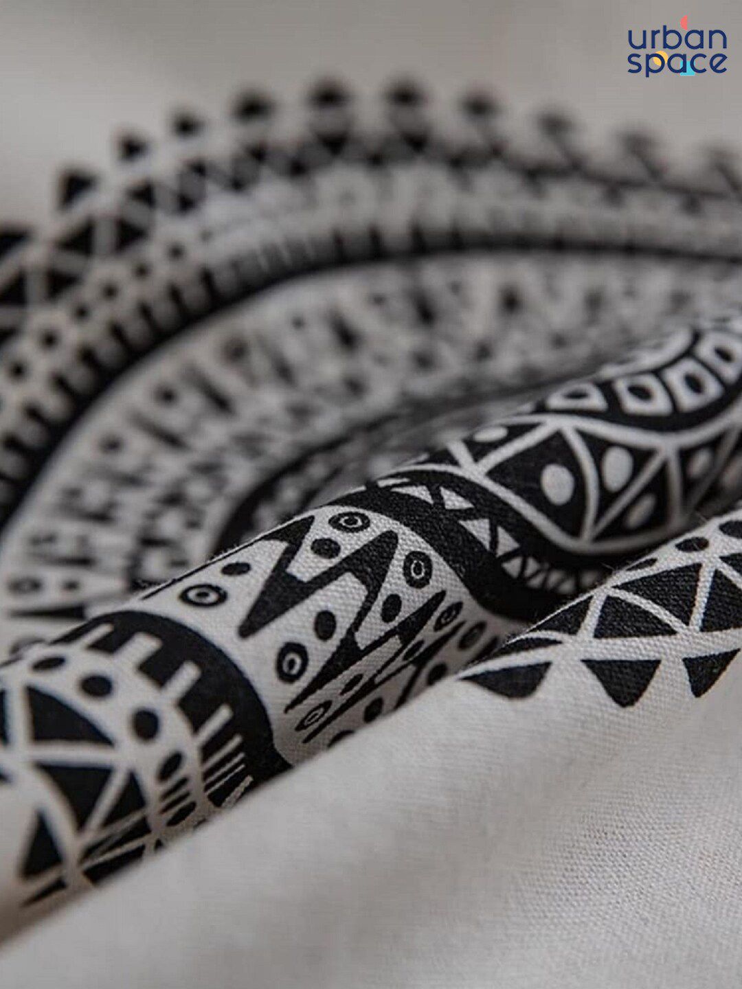 URBAN SPACE Boho White & Black Ethnic Motifs Printed Cotton Door Curtain