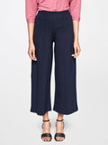 AND Women Navy Blue Solid High-Rise Culottes
