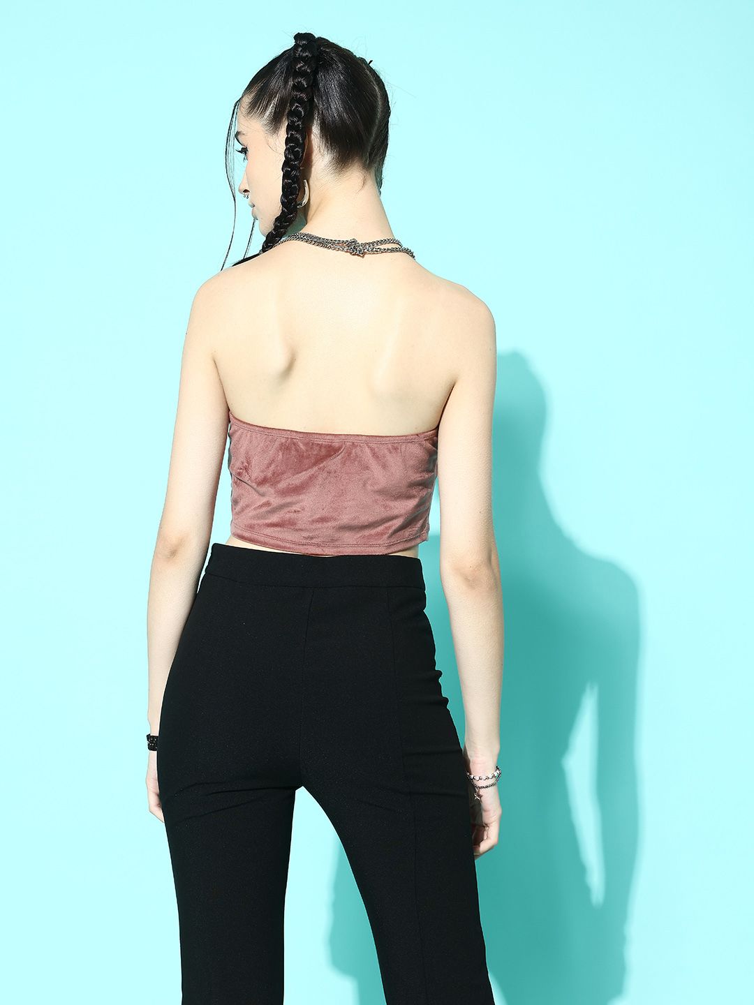 Berrylush Women Strapless Velvet Tube Crop Top