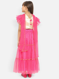 Nauti Nati Girls Embellished Mirror Work Ready to Wear Lehenga & Blouse With Dupatta