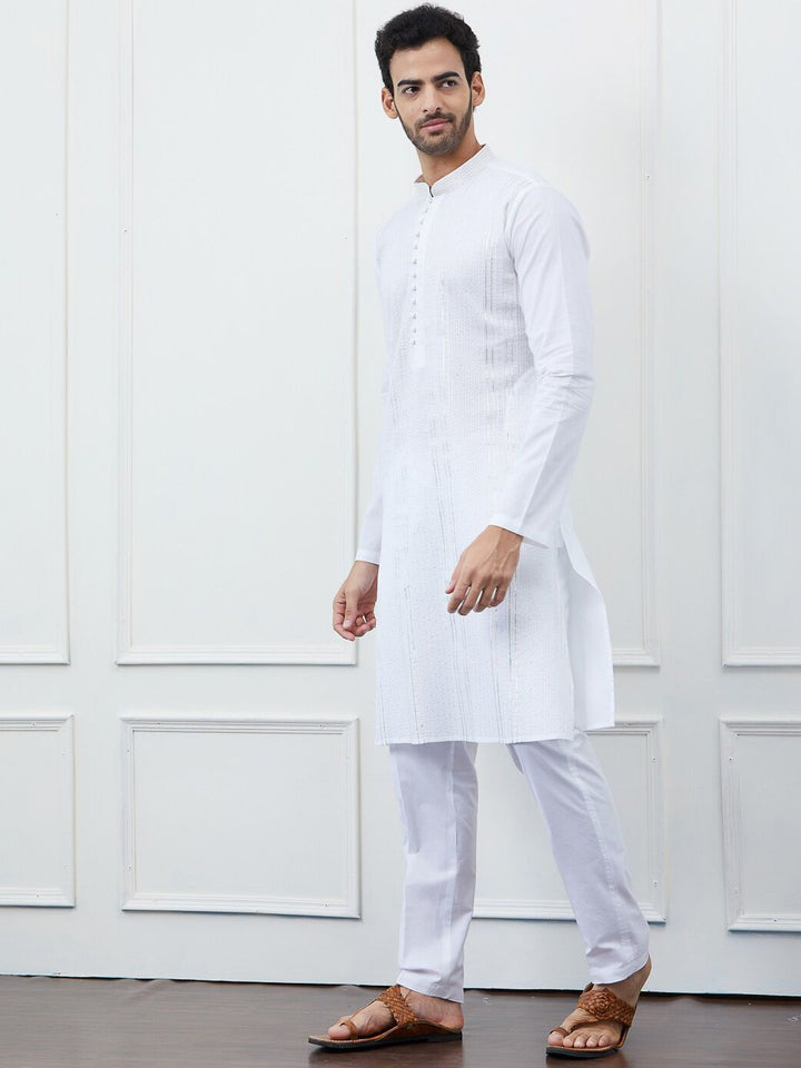 See Designs Embroidered Sequined Pure Cotton Kurta with Pyjamas