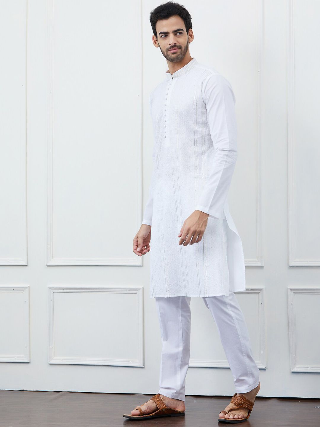 See Designs Embroidered Sequined Pure Cotton Kurta with Pyjamas