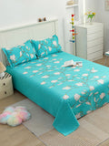 Story@home Sea Green White Floral 144 TC Cotton 1 Queen Bedsheet with 2 Pillow Covers