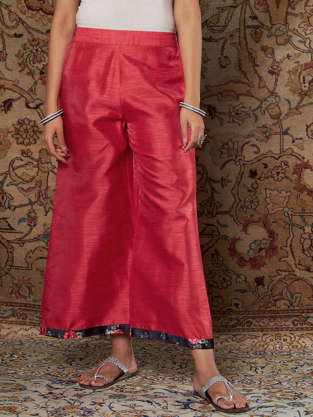 Shae by SASSAFRAS Women Navy Blue Floral Printed Velvet Kurta with Trouser