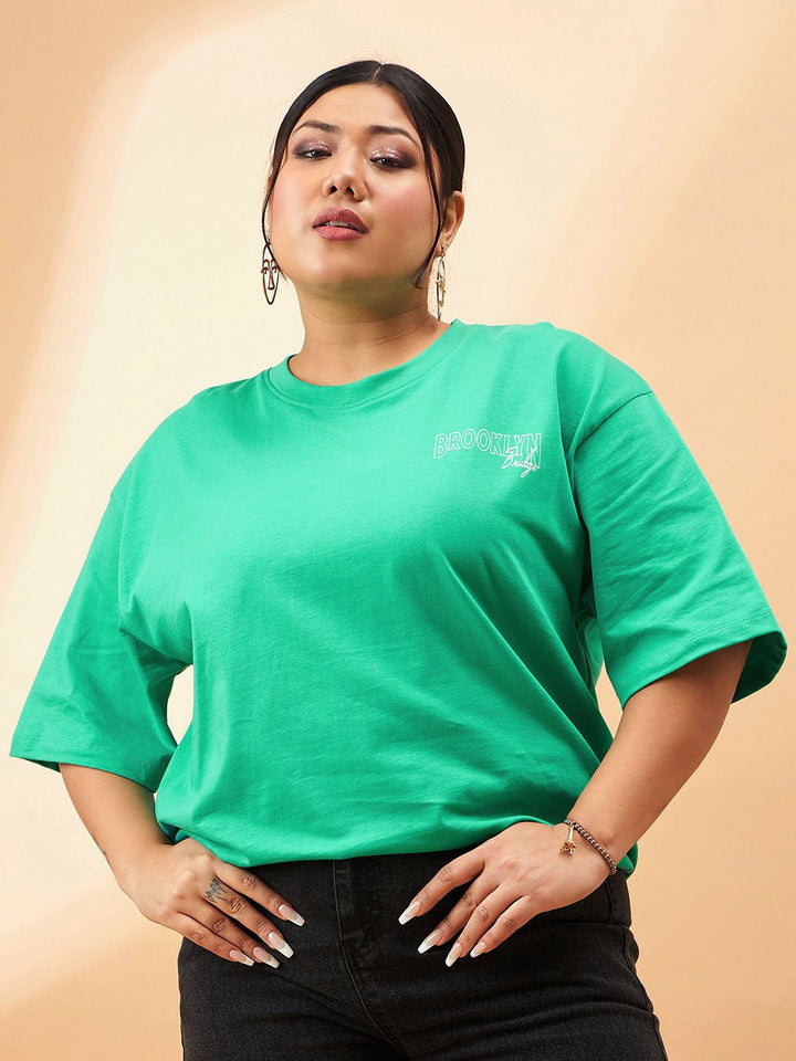 SASSAFRAS Curve Plus Size Typography Printed Pure Cotton Relaxed Fit T-shirt