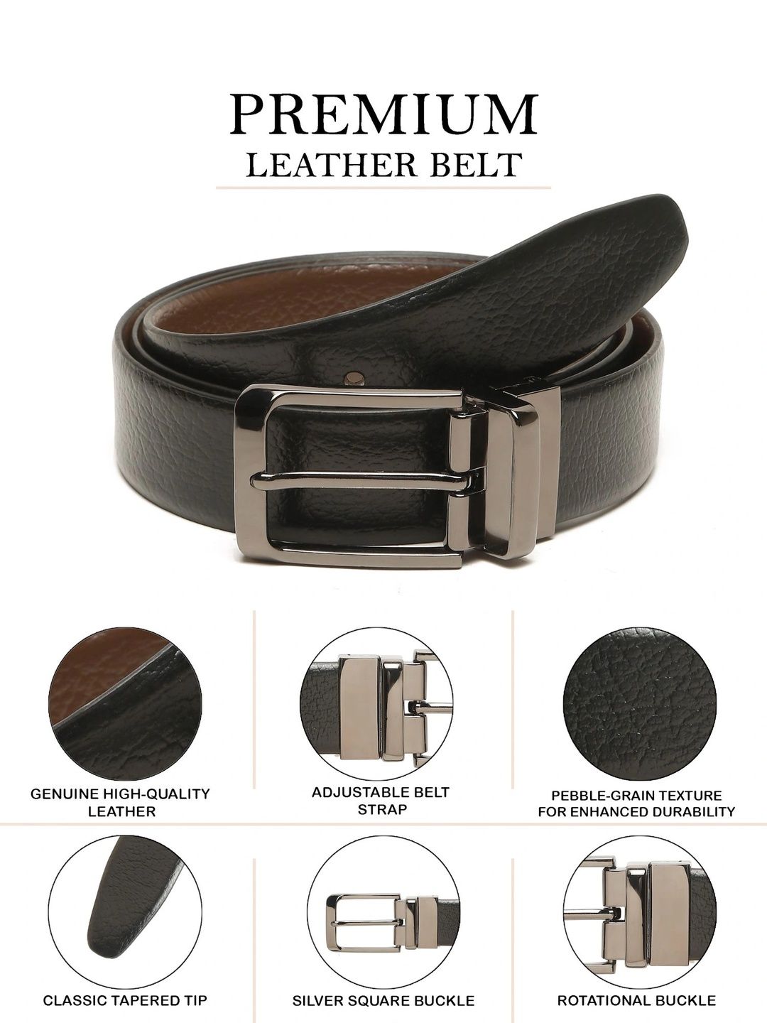 Teakwood Leathers Men Textured Leather Reversible Formal Belt