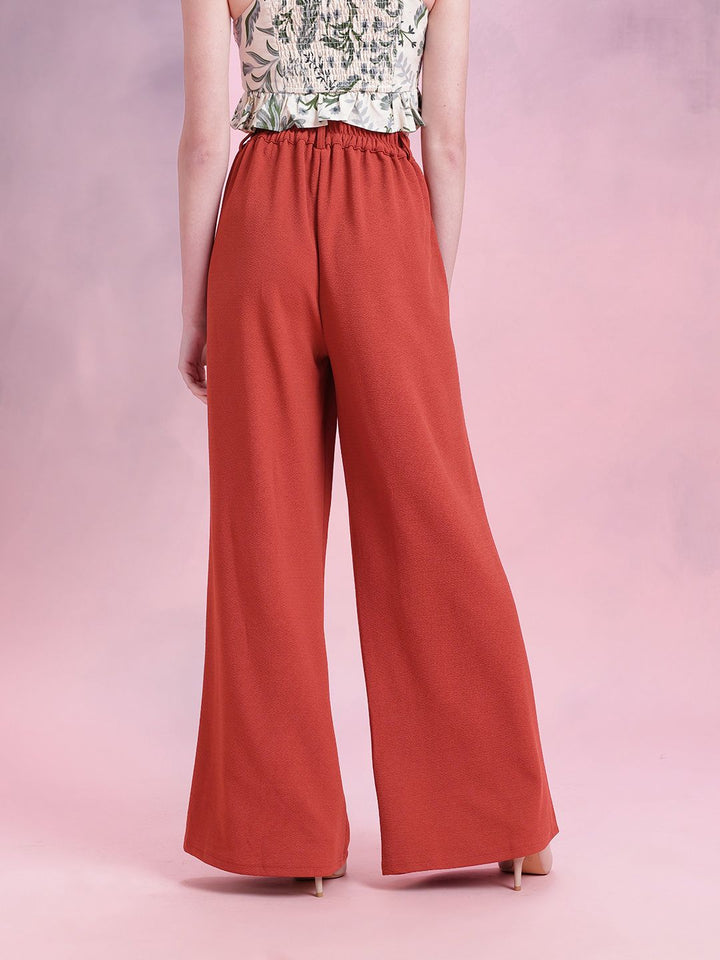 DressBerry Women Regular Fit Textured High-Rise Wide Leg Trousers