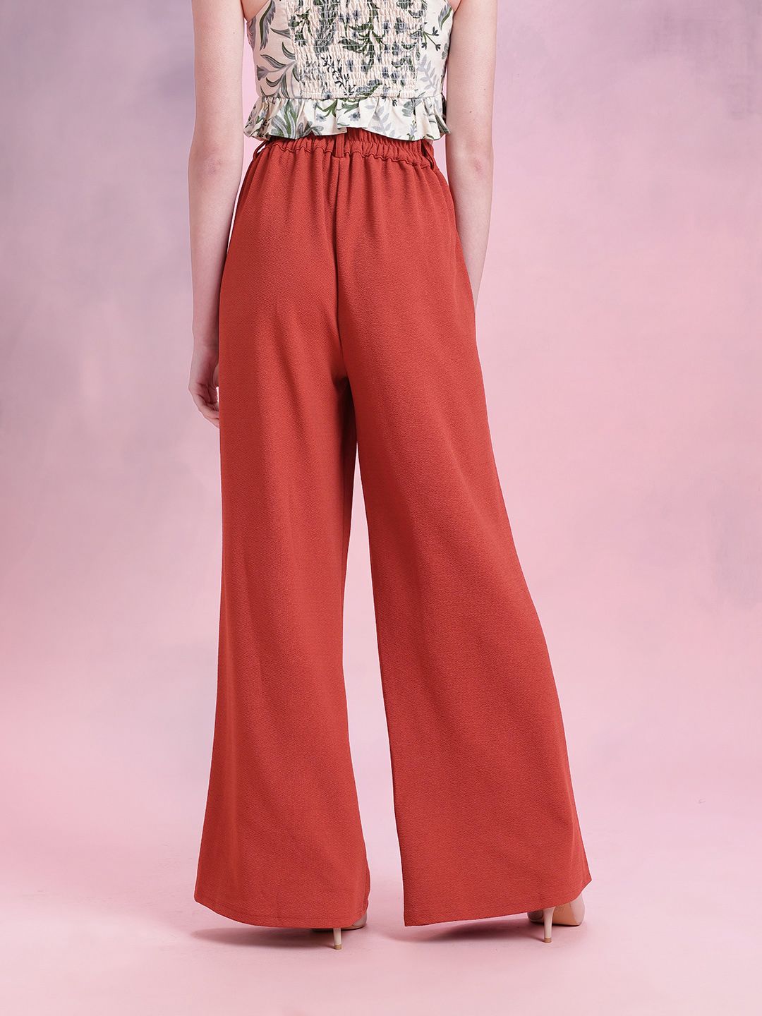 DressBerry Women Regular Fit Textured High-Rise Wide Leg Trousers