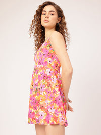 DressBerry Whimsical Florals Smocked Back A-Line Mini Dress