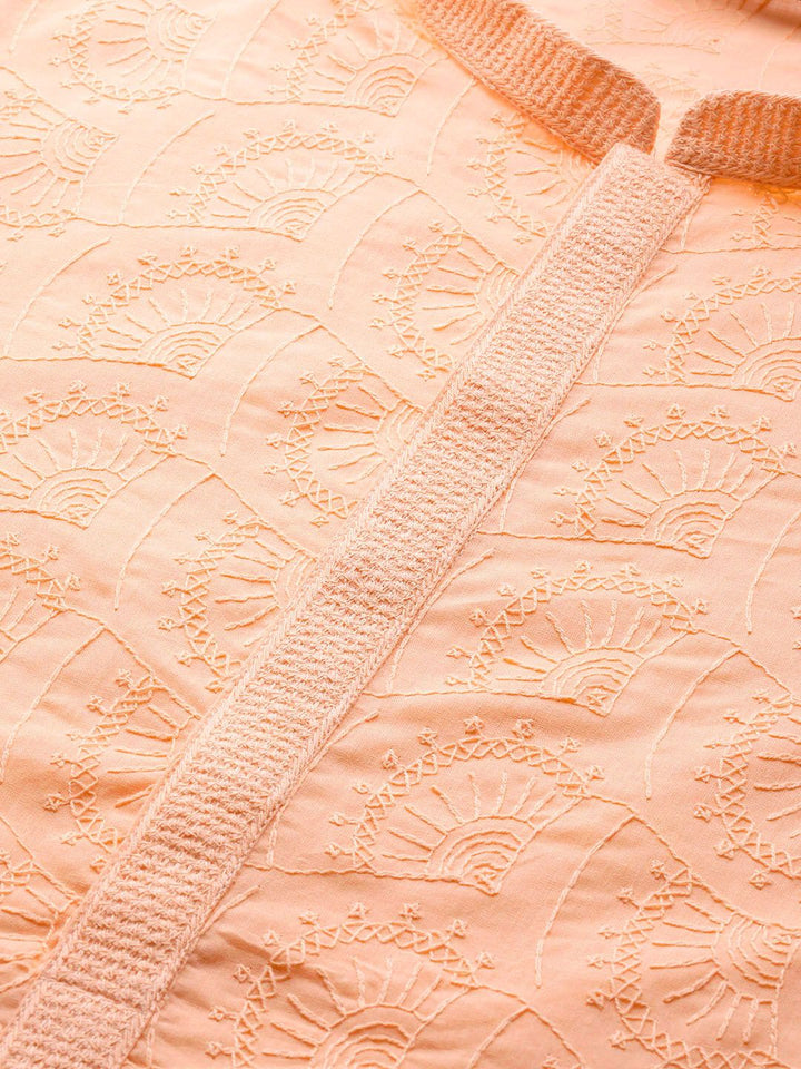 See Designs Men Peach-Colour Pure Cotton Chikankari Embroidered Straight Kurta