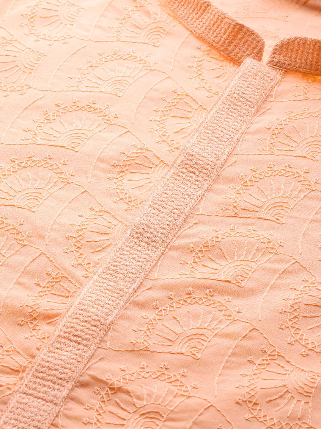 See Designs Men Peach-Colour Pure Cotton Chikankari Embroidered Straight Kurta
