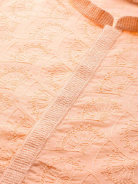 See Designs Men Peach-Colour Pure Cotton Chikankari Embroidered Straight Kurta