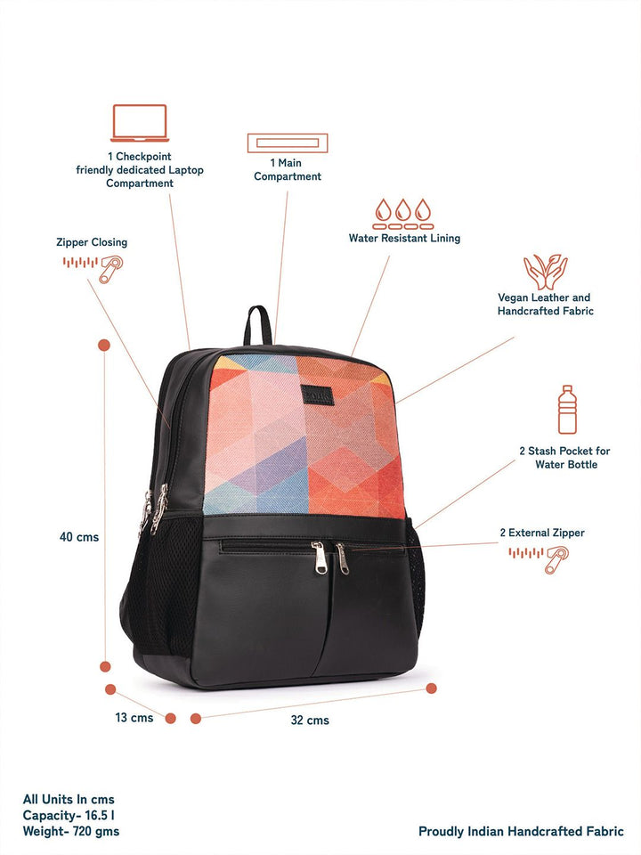 ZOUK Geometric Printed Backpack with Compression Straps Up to 16 inch