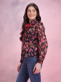 DressBerry Women Floral Semi Sheer Casual Shirt