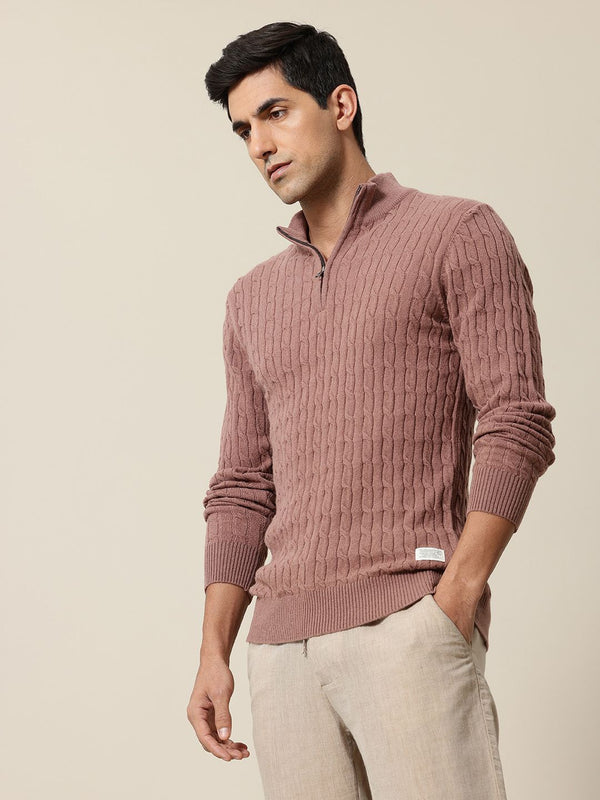 Mr Bowerbird Mock Collar Cable Knit Pullover Sweater