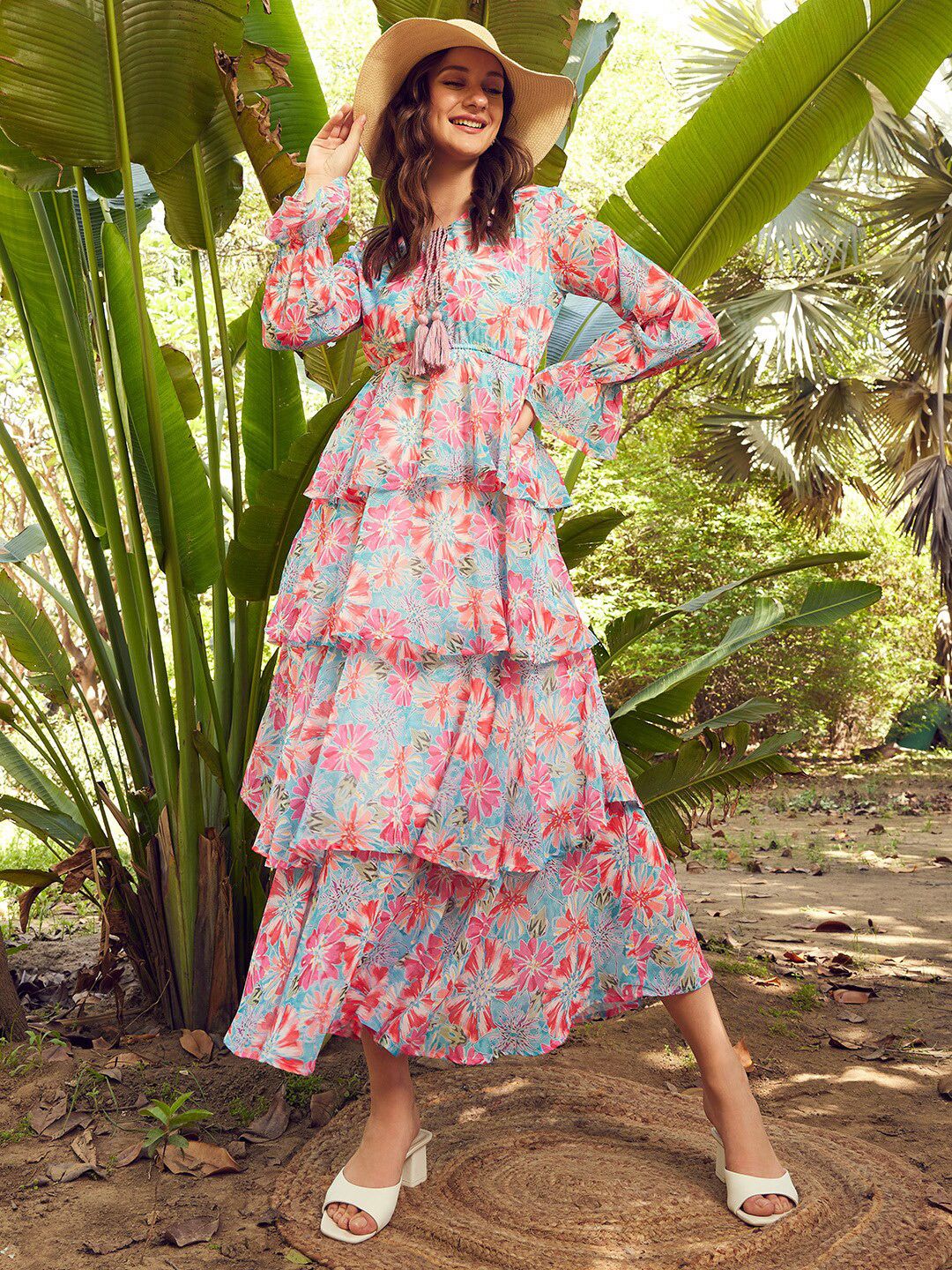 STREET 9 Floral Printed Georgette Fit & Flare Maxi Dress